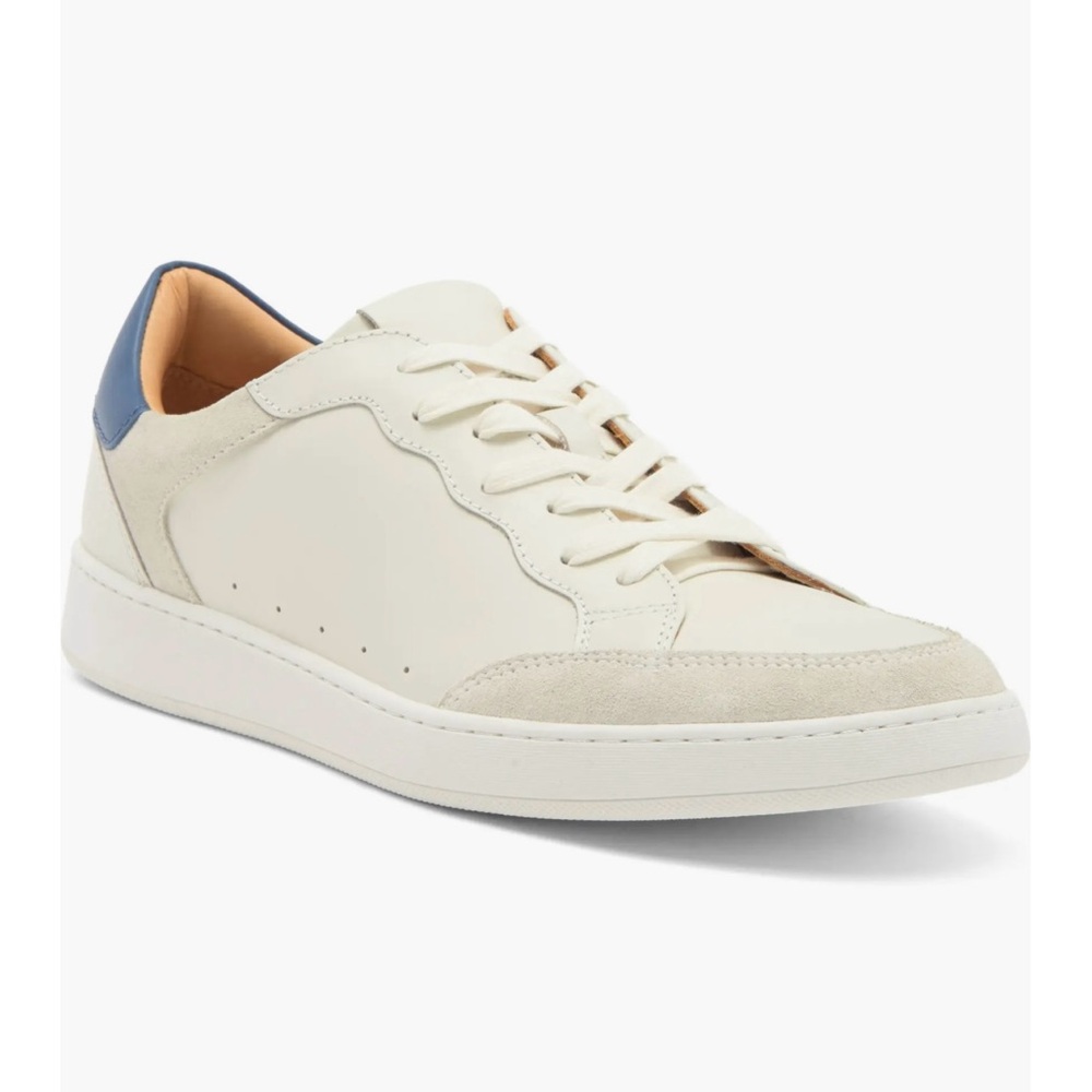 Vittorio Russo Mens Remington-SZ 11-Soft White Blue Leather Lace-Up Sneaker Shoe